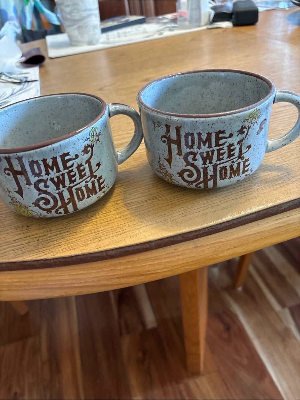 Vintage 1970’s Home Sweet Home Speckled Light Blue Stoneware Mug - Rustic Charm